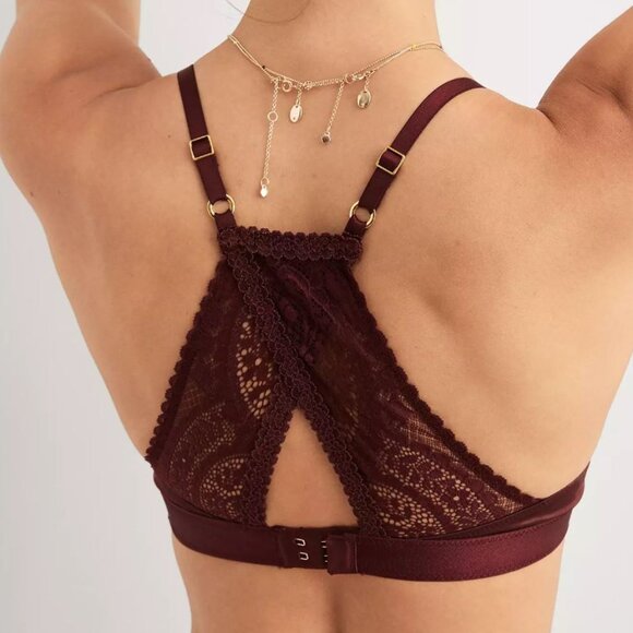 Aerie Dark Red Burgandy Real Power Wireless Push Up Paisley Lace Bra Size 32C - Picture 4 of 5